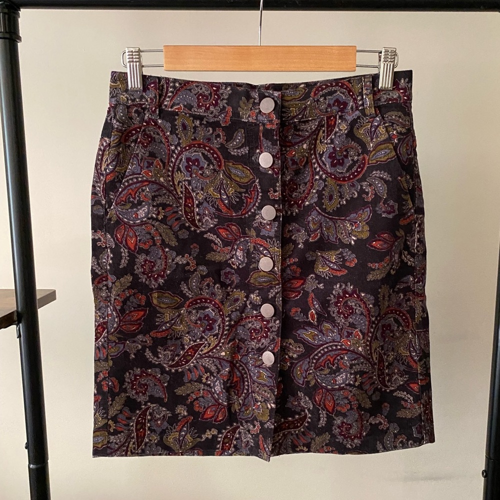 LOFT Corduroy Paisley Button Front Skirt